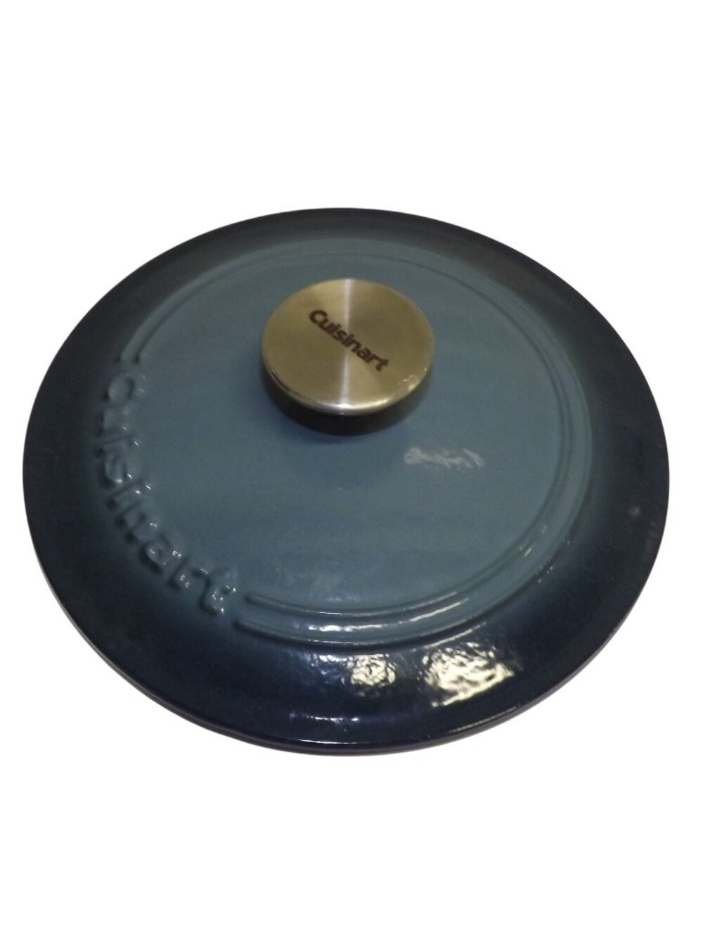 Cuisinart Cast Iron Enamel Lid 7" Blue Finish With Stainless Steel Knob For 2Qt